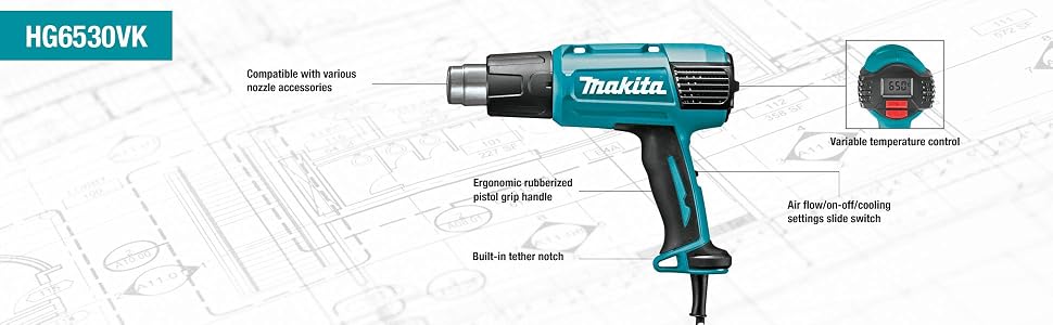 Makita HG6530VK Heat Gun 2,000W with Case, Accs